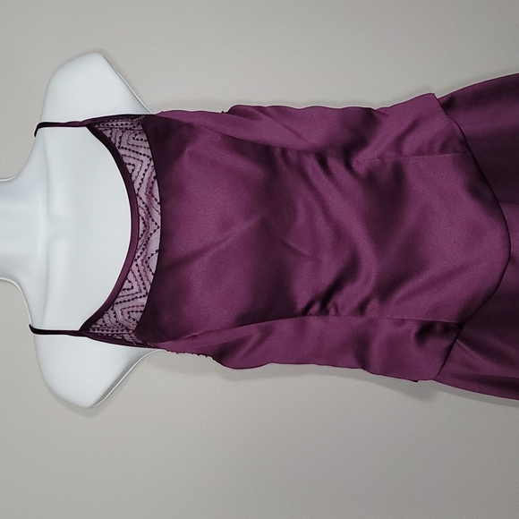 Plum Satin Spaghetti Strap Formal Dress, Size 14 - Picture 2 of 12